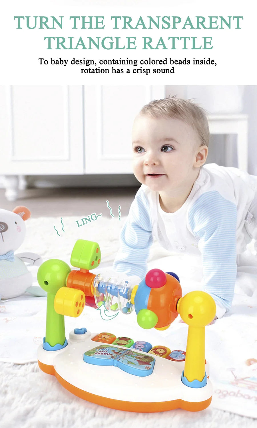 Baby Toys Drum Piano Keys Musical Instrument Kids Toys Rotating Keyboard With Lights Sound Toddlers Educational Christmas Gifts