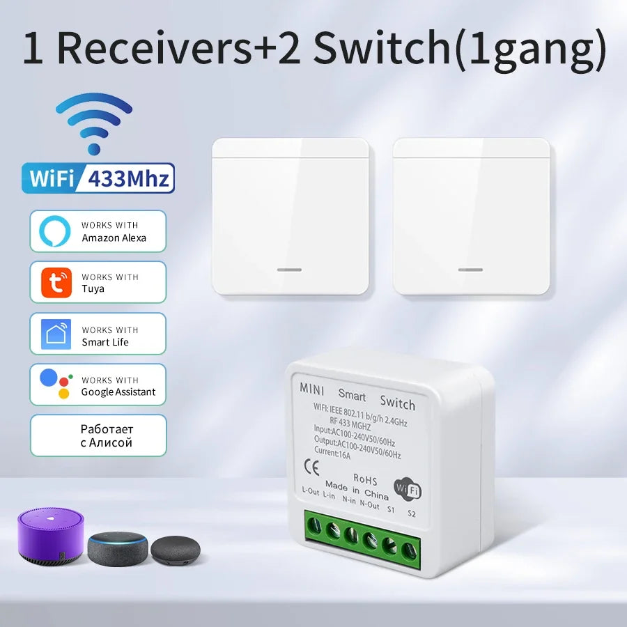 Wifi Smart Switch for Led Lighting Tuya Smart Life RF 433MHz Remote Voice Control Alexa Google Alice 1/2/3 Gang Wireless Switch