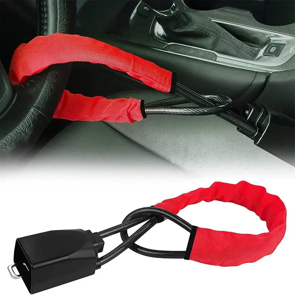 Truck steering wheel lock Universal auto seat belt buckle lock rope Car 5mm thick braided steel cable anti-theft safety lock set