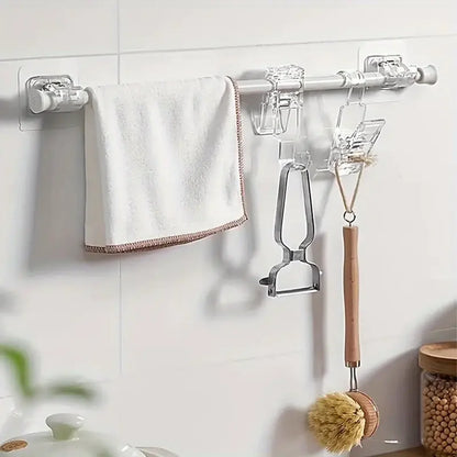 Self Adhesive Curtain Rod Holder, Adjustable Rod Bracket, Curtain Hook, No Drill and Nail Free Rod Hanger Wall Mount Hooks