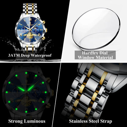 POEDAGAR Luxury Original Men Watch Waterproof Luminous Chronograph Man Wristwatch Stainless Steel Quartz Top Men's Watches Reloj