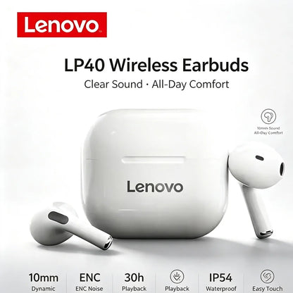 Lenovo LP40 Wireless Earbuds Bluetooth 5.0 Headphones Touch Control Stereo Sound Earphone Sport Waterproof Mini TWS Earbuds For