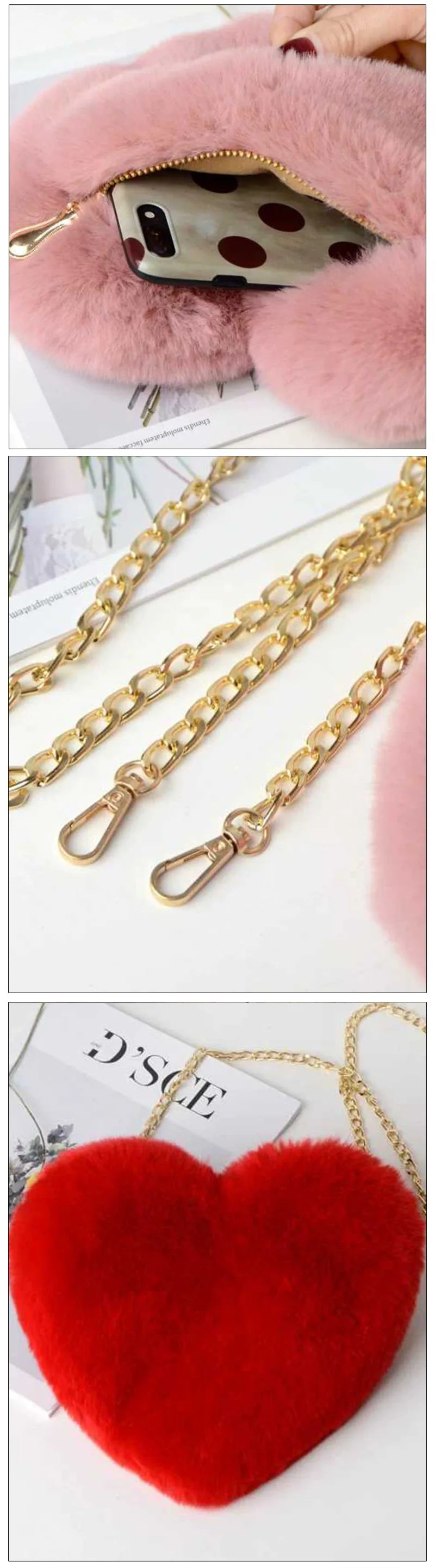 Love Bag New Valentine's Day Chain Plush Heart shaped Bag Female Diagonal Cross Bag Peach Heart shaped Love Small Bag Female