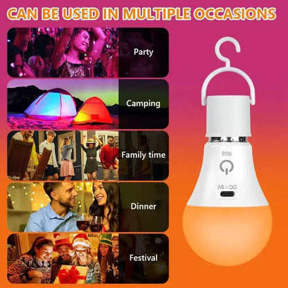 Rechargeable Light Bulb RGB color USB Led Bulb  Smart Bulb Dimmable E27 Bulbs with Timing Cordless Battery Operated Light Bulb