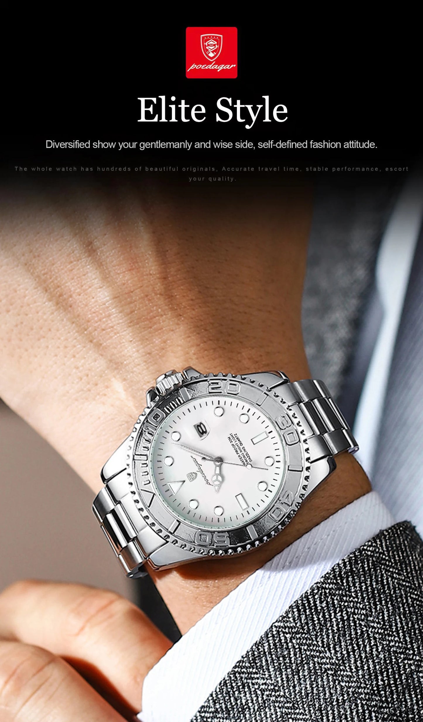 POEDAGAR Casual Fashion Man Wristwatch Waterproof Luminous Date Exquisite Men Watch Stainless Steel Classic Men's Quartz Watches