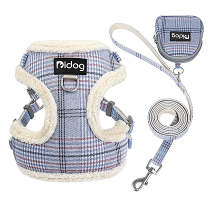 Breathable Dog Harness Leash Bag Set Winter Warm Dog Fur Harnesses Vest Pet Walking Rope With Garbage Bag for Small Medium Dogs