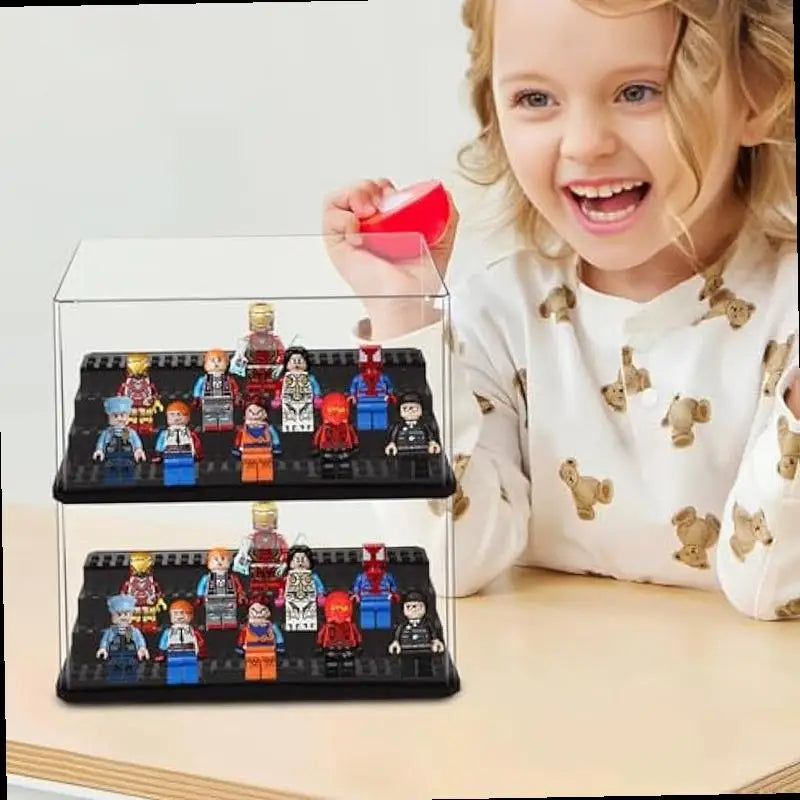 Display Case Clear Shelf Wide 3 Tier Box for Minifigures - Acrylic Protector for Small Pop Figures - Transparent Showcase Storag