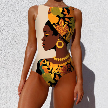 2026 New Printed One-piece Swimsuit Classic Printed Lace Up Swimsuit Women's Push Up Flower One-piece Suit Beach Wear For Female