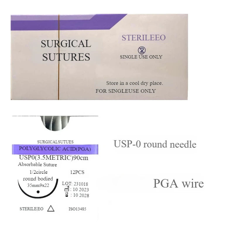 Veterinary absorbable suture, polyglycolic suture 3-0  (0/2-0/3-0/4-0 medical suture) (12 pcs/90cm round suture/reverse suture)