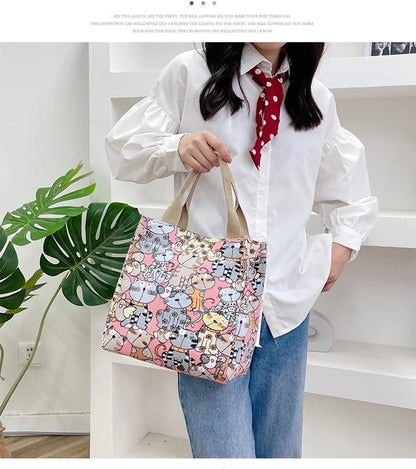 Fashionable Top-handle Bag with Cute Cat Pattern, Portable Mommy Bag for Women