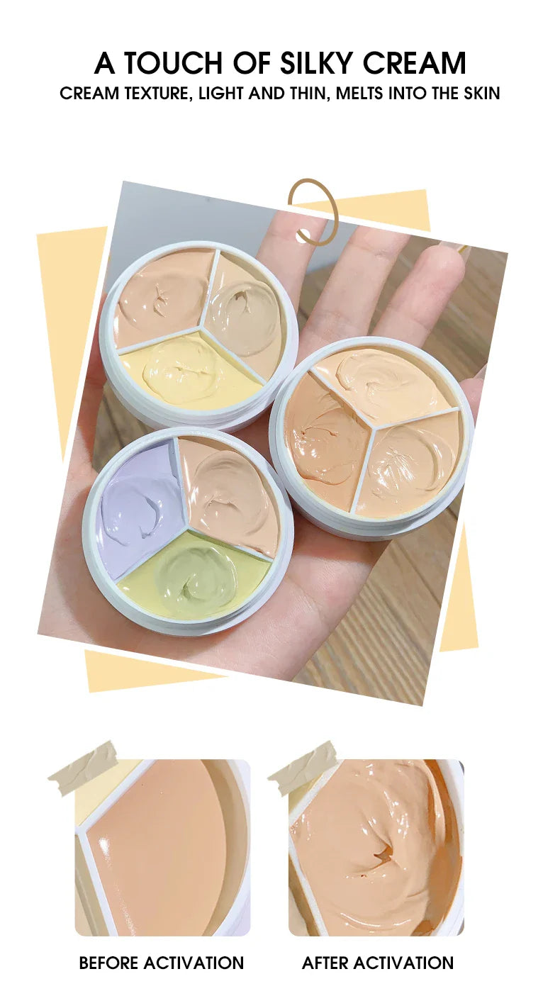 XIXI Pure Holding Makeup Three Color Concealer Spot Acne Print Repair Foundation Dark circles are not easy to stick powder