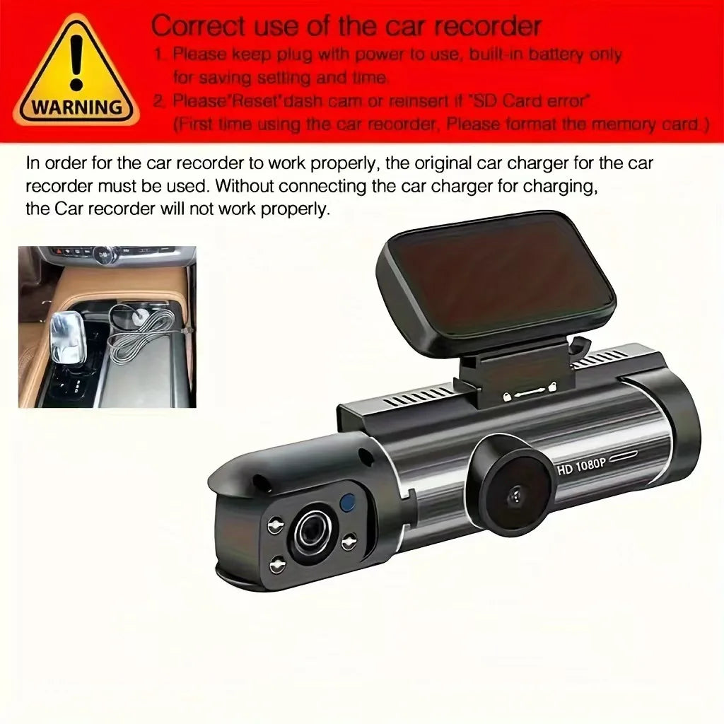 Dual Camera Car Dash Cam 1080P with IR Night Vision, Front and Rear Recording, Wide Angle & Loop Recording DVR