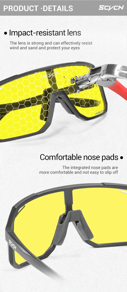 SCVCN New Yellow Polarized Cycling Sunglasses Men Bike MTB Driving Glasses Women Outdoor Sports Hiking Fishing UV400 Glasses