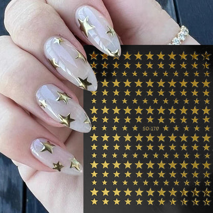 3D Black Pink Stars Stickers for Nails Golden Silvery Stars Adhesive Nail Decals Autumn Winter Festival DIY Nail Art Accessories
