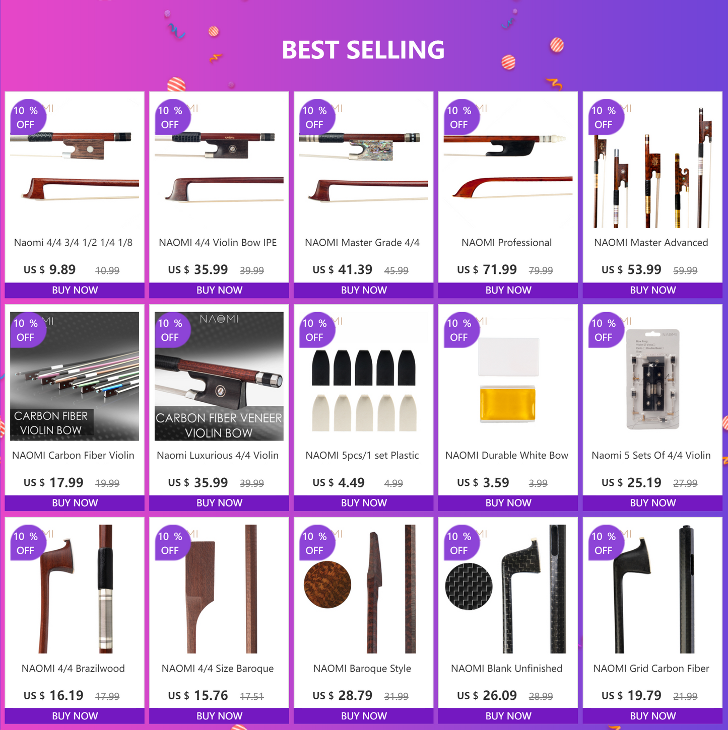 NAOMI 4/4 3/4 1/2 1/4 1/8 Violin Bow Brazilwood Fiddle Bow Violin Parts Accessories Student Bow Beginner Use