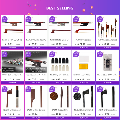 NAOMI 4/4 3/4 1/2 1/4 1/8 Violin Bow Brazilwood Fiddle Bow Violin Parts Accessories Student Bow Beginner Use