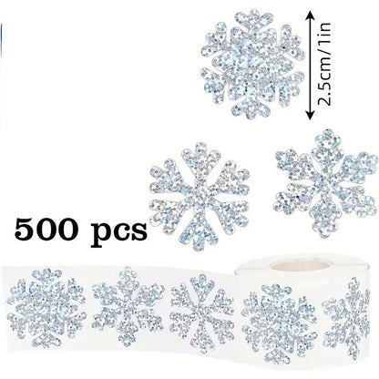 500pcs/Roll Golden Snowflake Christmas Stickers Transparent Self-Adhesive Decoration Holiday DIY Crafts Scrapbooking Supplies