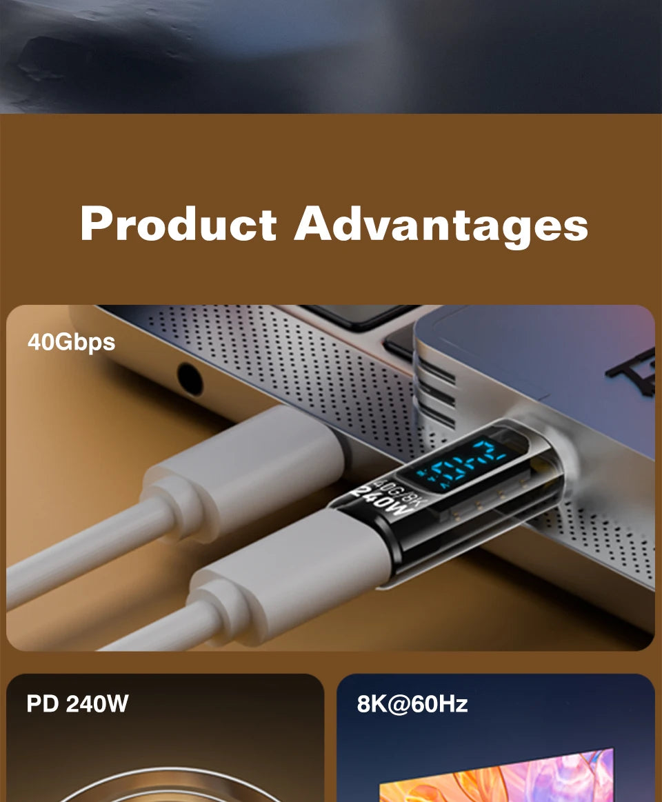 40Gbps USB4 Type C Adapter Digital Display USB 4 80Gbps Thunderbolt 4/5/3 Cable Connector USB-C to USB-C OTG 240W 8K for Laptop