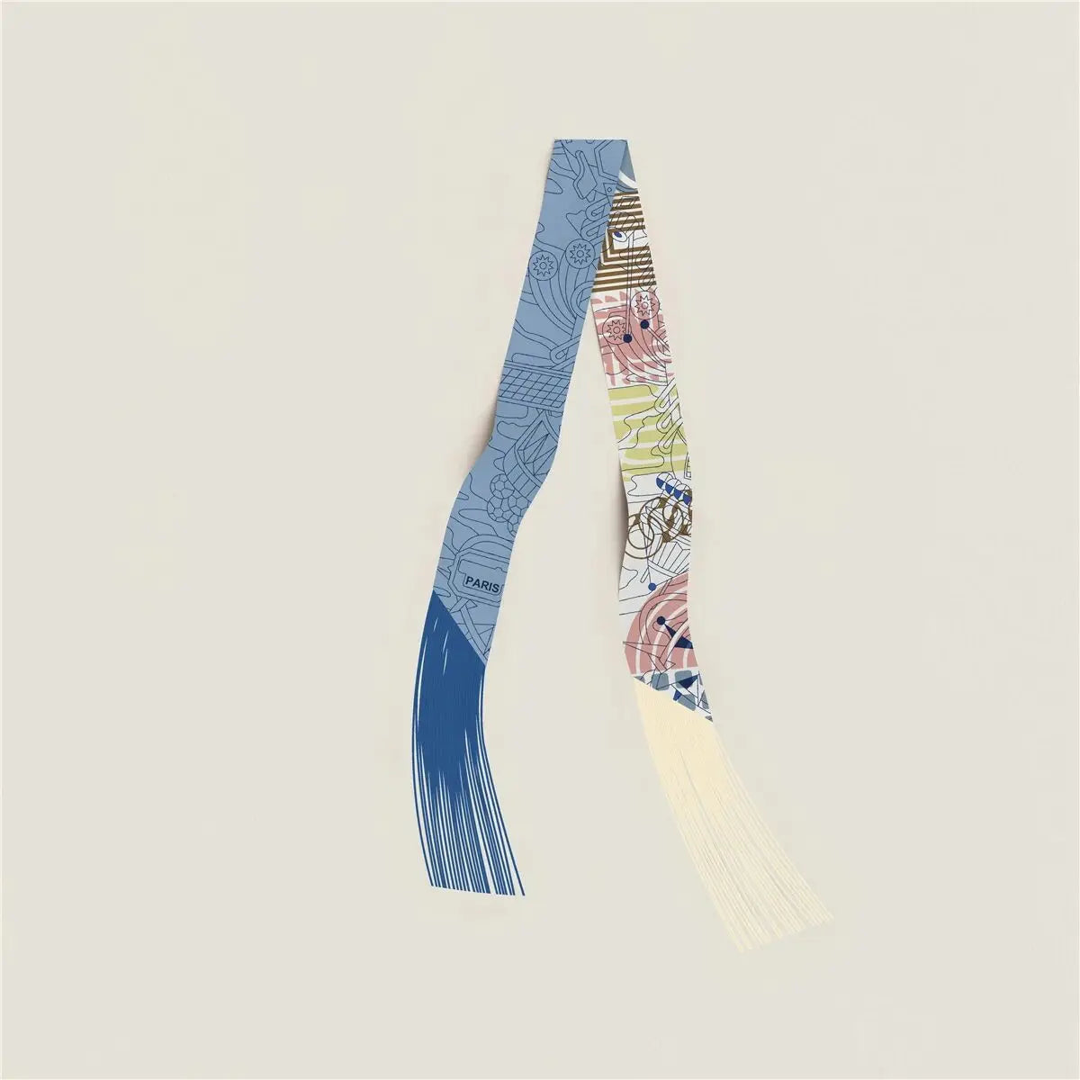 130x5cm Tassel Cashew Print Scarf Women's All-season Twill Silk Decorative Ribbon Multi-purpose Bag Hair Tie Belt Scarf