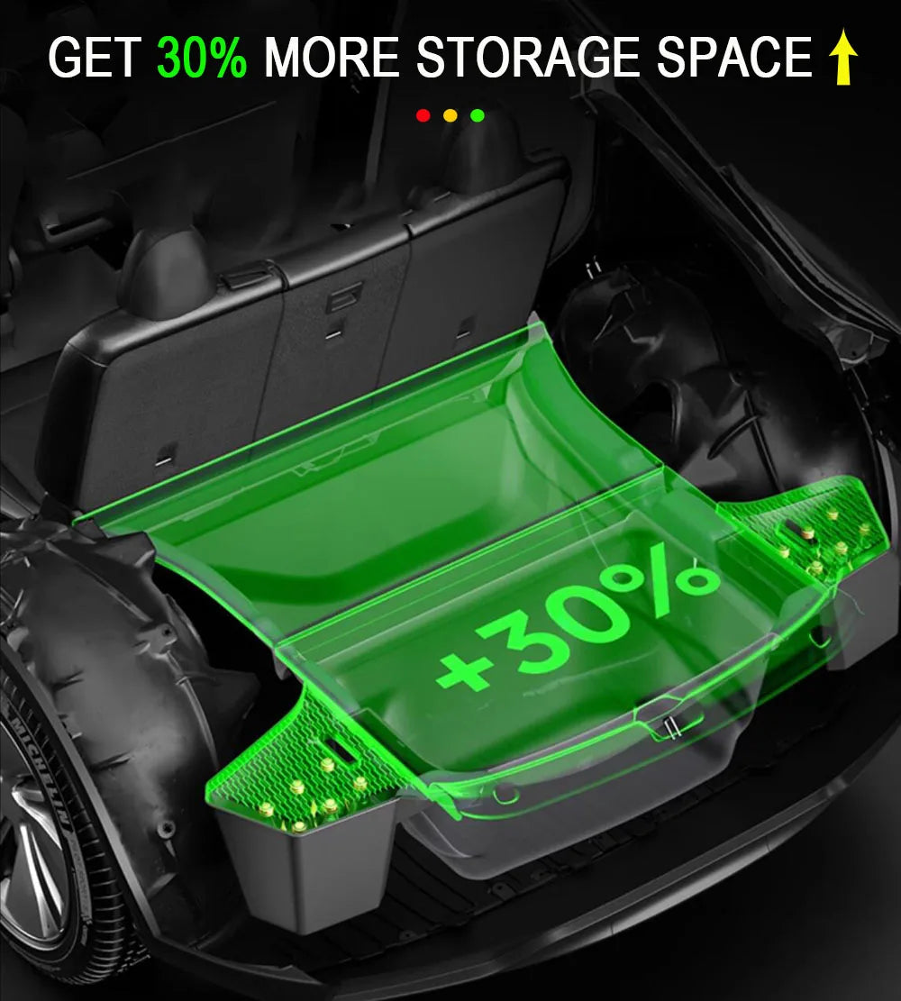 For Tesla Model Y Juniper 2025 Rear Trunk Side Storage Box Cargo Organizer TPE Bin Box Flocking Mat Partition Board Accessories
