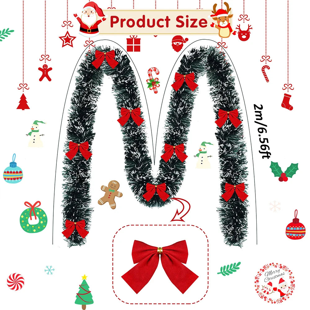 Artificial Christmas Garland Xmas Tinsel Garlands with Bowknot for DIY Wreath Christmas Tree Ornaments New Year Home Table Decor