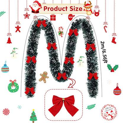 Artificial Christmas Garland Xmas Tinsel Garlands with Bowknot for DIY Wreath Christmas Tree Ornaments New Year Home Table Decor