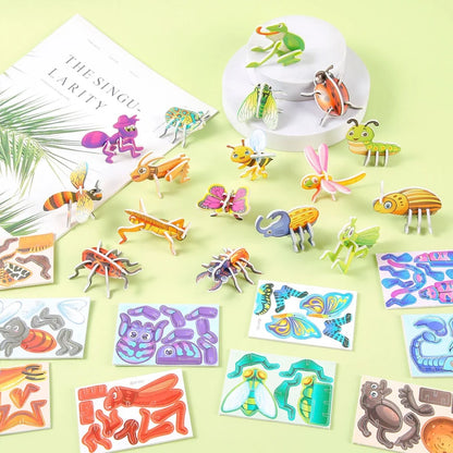 30pcs/set 3D Cartoon Puzzles Educational Toys Insect, Dinosaur, Animal, and Vehicle Themes 3D DIY Cardboard Puzzles