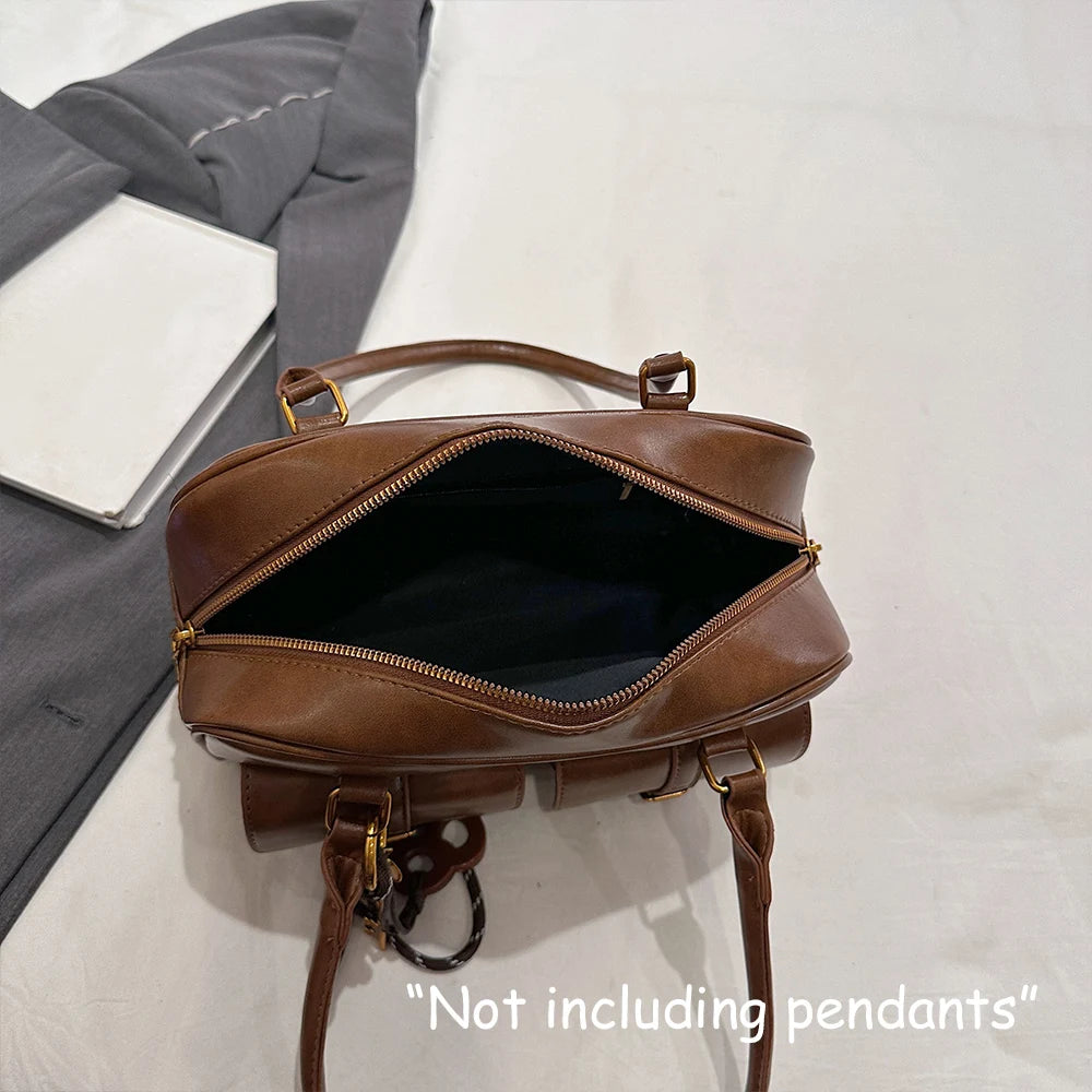 Women's Retro Solid Color Pu Leather Shoulder Bag with Multiple Pockets, Large Capacity, Exquisite and Fashionable Handbag
