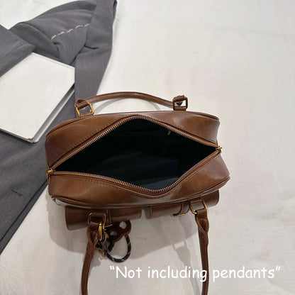 Women's Retro Solid Color Pu Leather Shoulder Bag with Multiple Pockets, Large Capacity, Exquisite and Fashionable Handbag