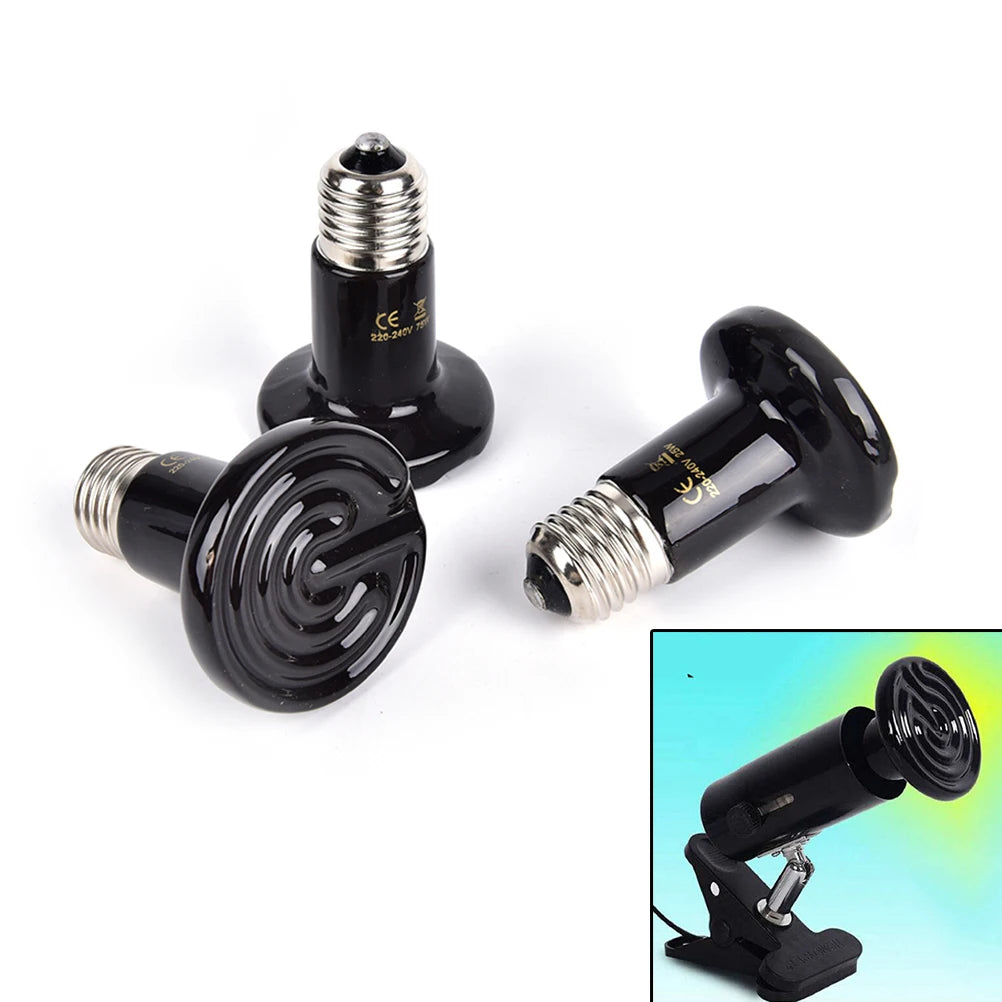 50/75/100W Reptile Heat Lamp Black Infrared Ceramic Emitter Heat Light Bulb Pet Brooder Touch Lamp For Chameleon Cage Snake Tank