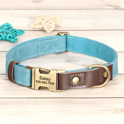 Customized Dog Collar Durable PU Leather Dog Collars Engraved Pet ID Necklace With Metal Buckle for Small Medium Large Dogs Pug