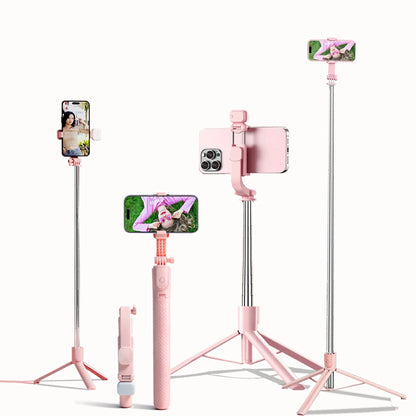 Extendable Aluminum Selfie Stick Tripod, Fill Light & Bluetooth-compatible Remote, Compatible with IPhone/Android, for Travel