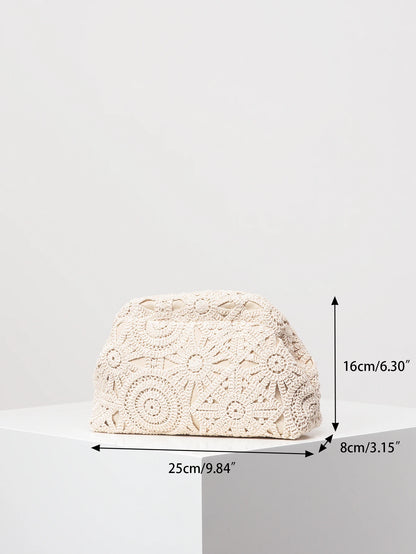 Pattern hollow woven bag, simple clutch bag, Bohemian clip bag, holiday casual straw purse, beach bag (random pattern)