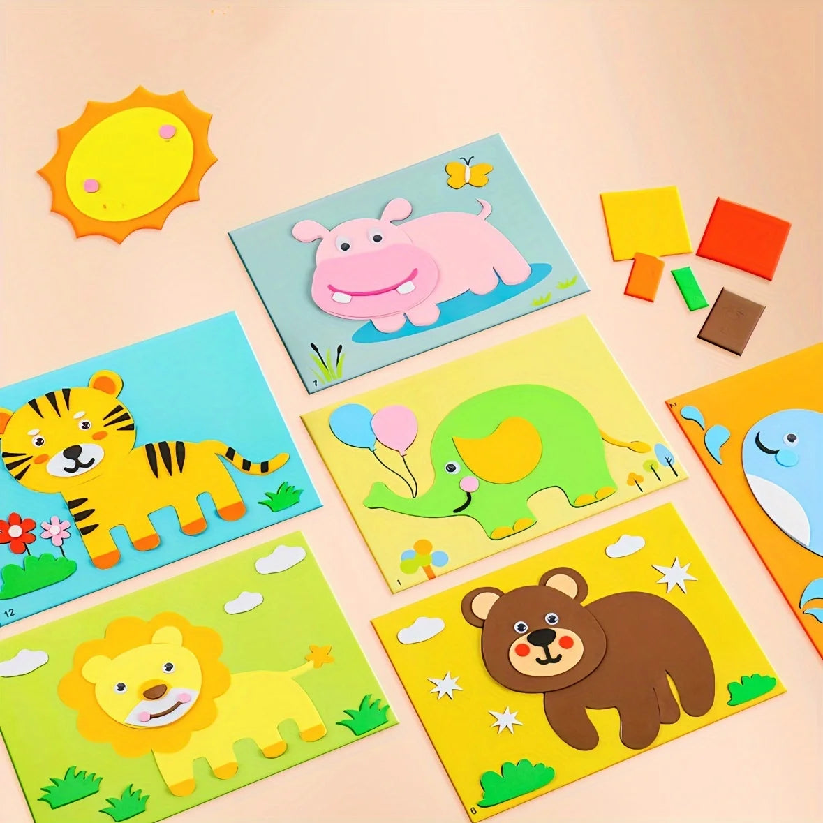 10 piece 3D EVA foam sticker set, DIY cartoon animal learning education painting sticker, art classroom painting puzzle handicra