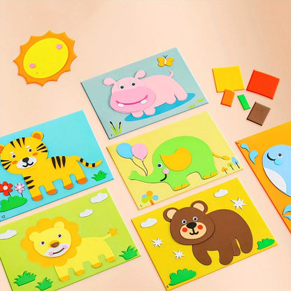 10 piece 3D EVA foam sticker set, DIY cartoon animal learning education painting sticker, art classroom painting puzzle handicra