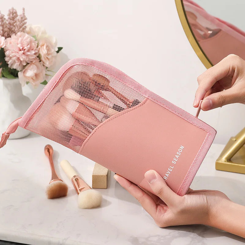 HOMEFISH 1 Pc Stand Cosmetic Bag for Women Clear Zipper Makeup Bag Travel Female Makeup Brush Holder Organizer Toiletry Bag