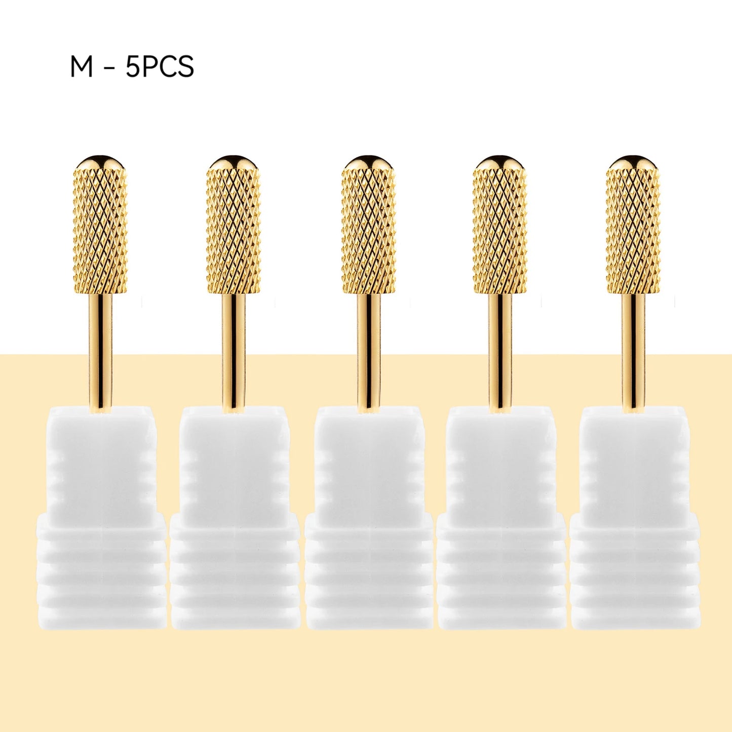 5 In 1 Tungsten Carbid Nail Drill Bits Milling Cutter For Remove Nail Polish UV Gel Tapered Safety End Cut Manicure Tools Golden