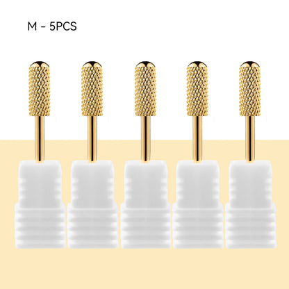 5 In 1 Tungsten Carbid Nail Drill Bits Milling Cutter For Remove Nail Polish UV Gel Tapered Safety End Cut Manicure Tools Golden