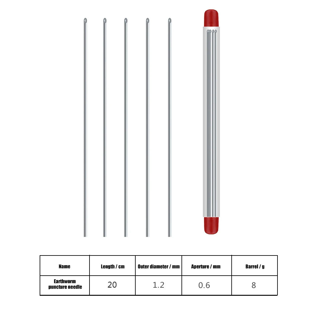 5-20Pcs Earthworm Hooking Needle Stainless Steel Earthworm Gas Needle Portable Hollow Fishing Worm Penetrating Driller Fish Tool
