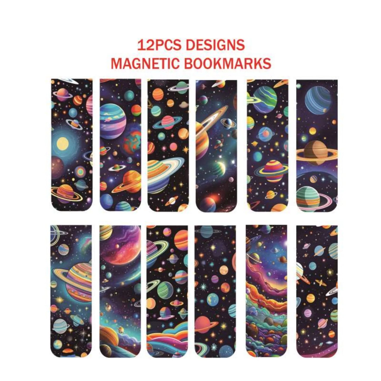 12pcs Space & Planet Themed Magnetic Bookmarks - Durable Paper Page Markers for Students, Teachers and Everyday Use