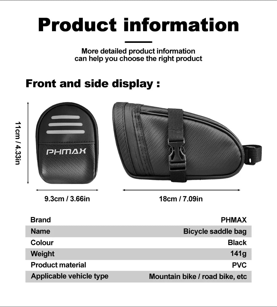 PHMAX Bike Saddle Bag Large Capacity MTB Bicycle Saddle Bag Waterproof Road Bike Rear Bag Riding Bicycle Accessories