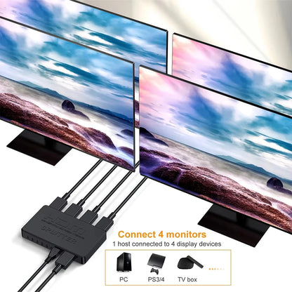 4K 2K HDMI-compatible Splitter 1 in 4 out 4x1 HDTV Switch HDMI-compatible Adapter HD Video Switcher for Xbox PS4 DVD PC Laptop