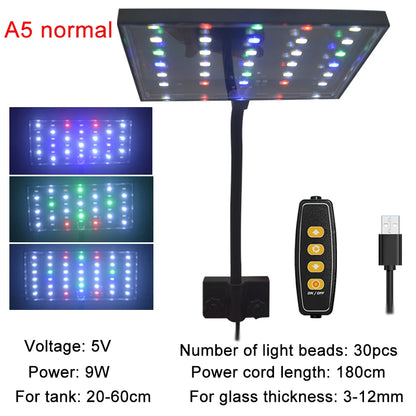 USB Aquarium LED Light Full Spectrum Aquatic Plant Grow Lamp Fish Tank Adjustable Brightness Dimmable Timed 360° Rotatable Light