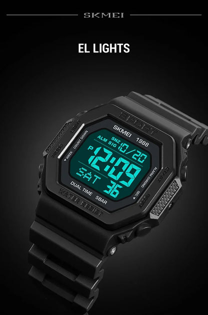 SKMEI 1988 Digital Sport Watch for Men LED Display Military Countdown Military Wristwatches Waterproof Mens Reloj Hombre 1628