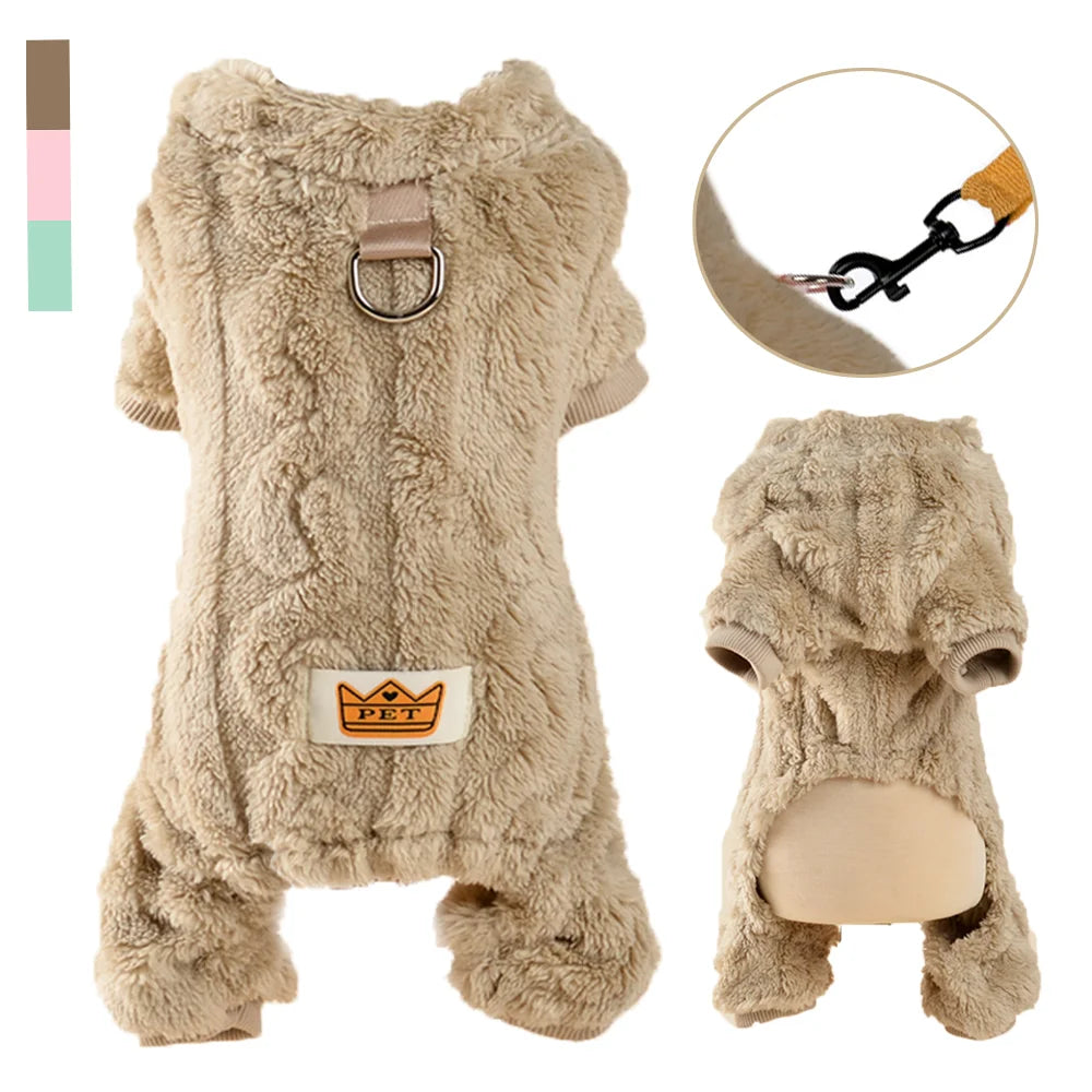 Soft Dog Clothes For Winter Warm Puppy Jumpsuit With D-ring Flannel Fleece Pets Sweater For Small Medium Dogs Yorkshire Pug Coat