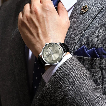 POEDAGAR Business Brand Men Clock Waterproof Luminous Date Week Fashion Man Wristwatch Leather Luxury Men's Quartz Watches Reloj