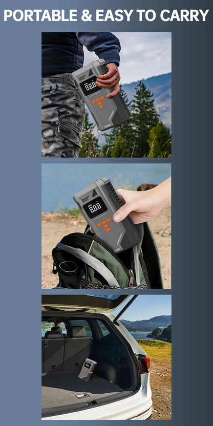 JKUOO Car Jump Starter And Air Inflator  10.2 Bar Fast Fill -40°C Low-Temp Work 12V Lead-Acid Battery with Tire Monitoring