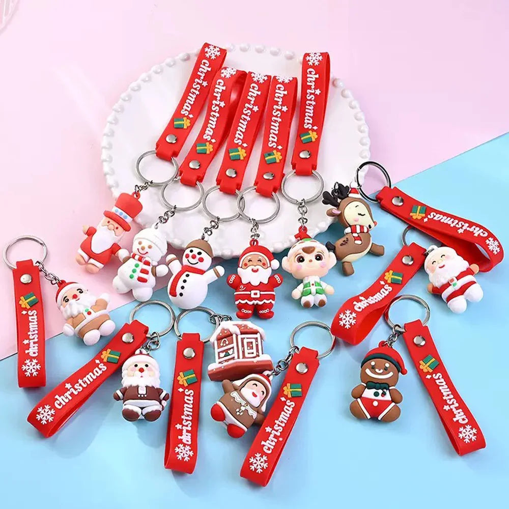 6PCS/3PCS/1PC Santa Claus Snowman 3D Soft Plastic Doll Bag Pendant Keychain - Christmas Children's Gift