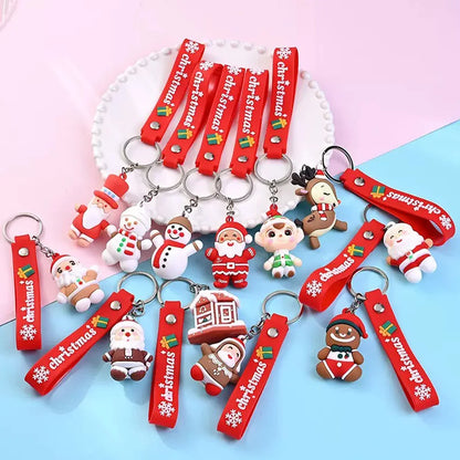 6PCS/3PCS/1PC Santa Claus Snowman 3D Soft Plastic Doll Bag Pendant Keychain - Christmas Children's Gift