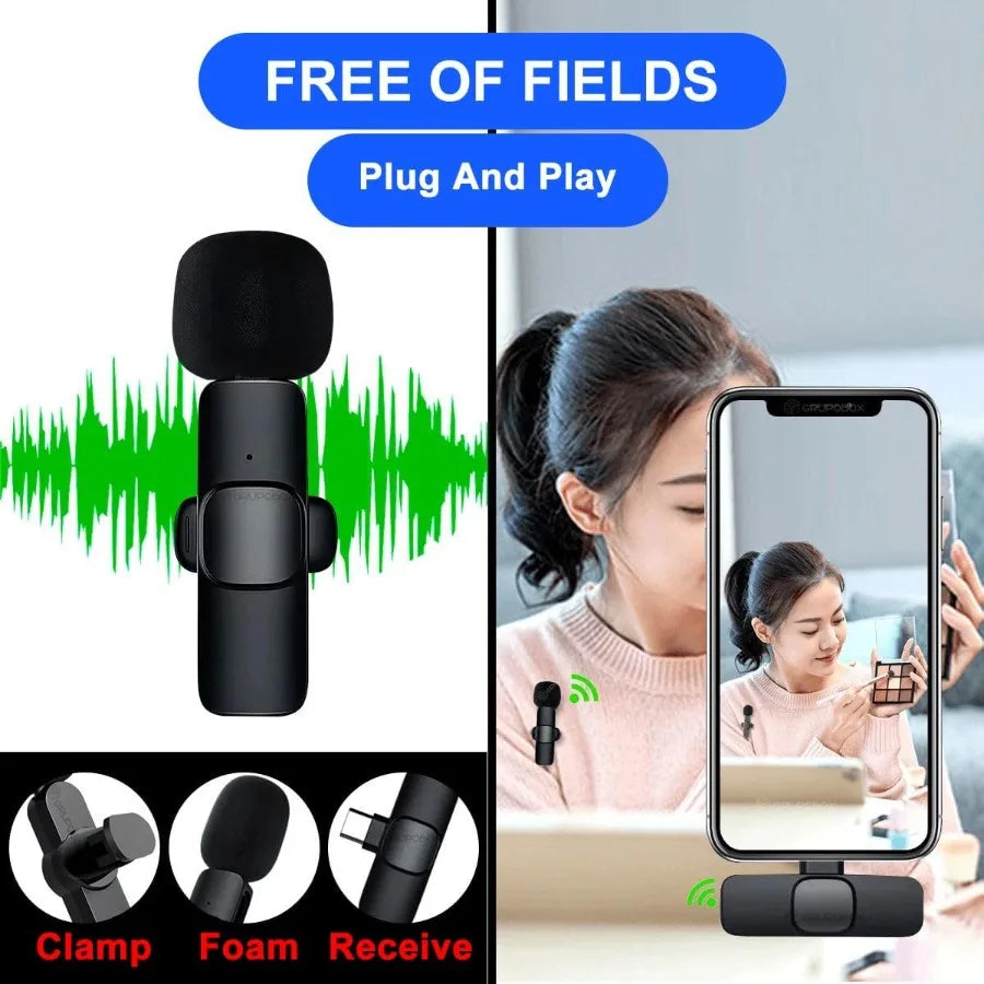 Mini Lavalier Microphone Portable Live Streaming Shooting Interview Mini Wireless Microphone with Clip for Video Recording